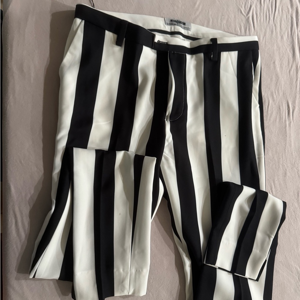 Beetlejuice Black and White Straight Leg Pants with Bold Stripes